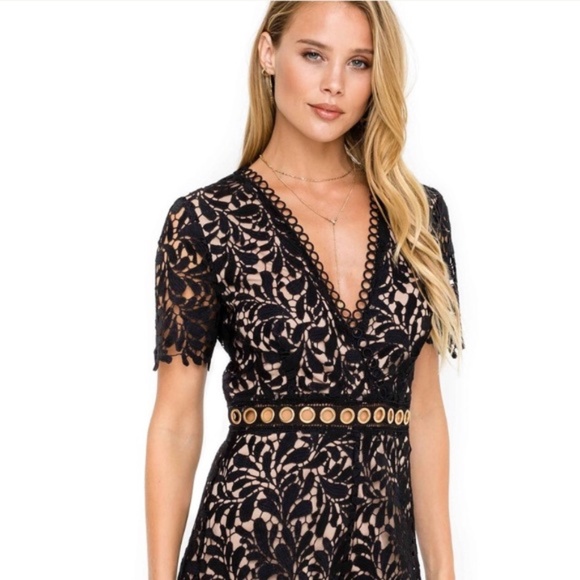 Astr Black Lace Romper with Grommet Detail - Picture 2 of 12